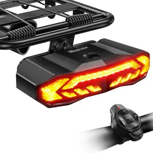 Bike Cargo Rack Tail Light with Turn Signals and Brake Light, Wireless Bike Horn Alarm, Auto On/Off USB C Rechargeable Bicycle Tail Light Rear Rack Bike Light Turn Signal Lights for Road Safety Bicycle Blinker