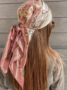 Women's Light Floral Satin Scarf, Fashionable Outdoor Headband or Hijab, Ideal Autumn Winter Accessory, Elegant Design