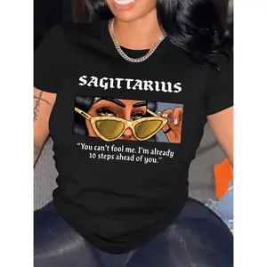 Sagittarius Zodiac Women's T-Shirt Stylish Graphic Print Casual Short Sleeve Round Neck Summer Fashion Top With Letter Design Golf Gift T-Shirt For Men and Women