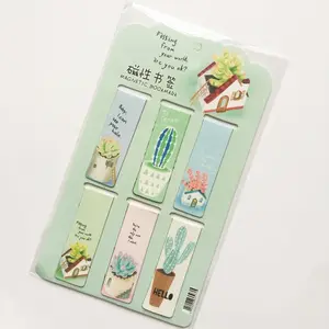 6 pcs/set Fresh Cactus Pot Cultured Plant Magnetic Bookmarks Page Flag Magnet Book Marks Novelty School Office Supplies
