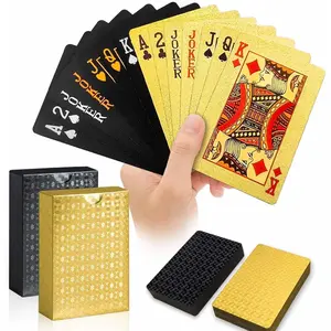 2 Pack Waterproof Plastic Playing Cards Gold Black Diamond Texture Luxury Deck for Pool Beach Party Blackjack Tarot Canasta Card Games