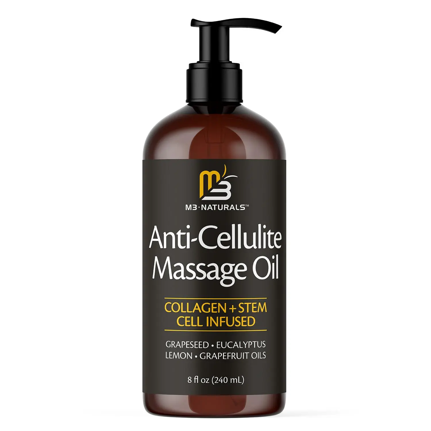 M3 Naturals Cellulite Massage Oil 8oz - Smooth the Appearance of Cellulite - Body Care & Skin Care Massage Oil - Topical Collagen and Plant Stem Cell Body Oil to Restore Texture and Elasticity - Soothing Body Oil Moisture Hydrating