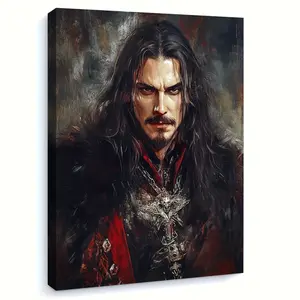 1 Piece with Frame, Only the Print, Vlad Cepes Dracula Gothic Portrait Art Print, Dark Medieval King Art Painting, Vampire Legend Poster, Gothic Historical Fantasy Decoration. Suitable for Living Room, Bedroom, Home Office Decoration Wall Art, 2D Flat, Pe