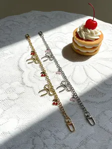 Cherry Bow Bag Chain, & Silver Color Rhinestone Metal Extender, Sweet Cool Style Decorative Chain for All Seasons