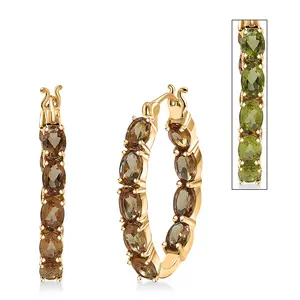 Golden Fall Autumn Alexite 6.85 ctw Inside-out Hoop Earrings in 18K Yellow Gold Plated