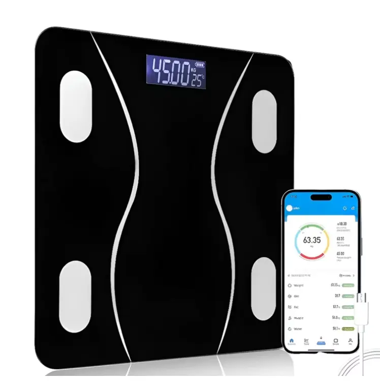 Electronic Smart Bluetooth Weighing Scale - Rechargeable Digital Bathroom Scale with Precise Weight Measurement, Bluetooth Sync, Body Fat and Muscle Tracking, 400lbs Capacity