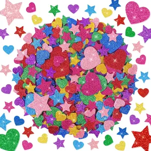 1000 PCS Foam Stickers Glitter Heart Stickers, Colorful Heart Stars Shapes Self Adhesive Stickers, Foam Sticker for DIY Crafts Arts Valentine's Day Supplies Greeting Card Envelopes Home Decor