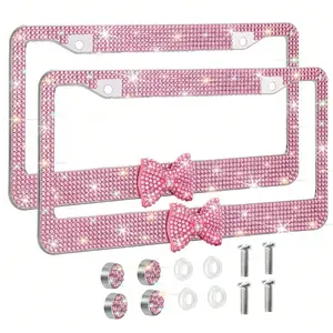 1pc/2pcs Pink License Plate Light Frame, Cute Binding Decoration, Shiny Car License Plate Frame, License Plate Protection, A Must-Have For Holiday Car Gifts!