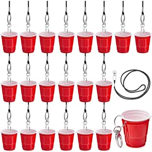 20 Set Shot Glass Necklaces Cup with Lanyard 2 oz Clip Wristlet Plastic Mini Shot Cup Adult Party Favor for Wedding Bachelorette Birthday Fiesta Whiskey Tequila Vodka (Red)