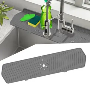 24 Inch Silicone Faucet Handle Tray, Long Kitchen Sink Splash Guard Mat, Water Drop Protector for Bathroom Countertop, Splash Proof