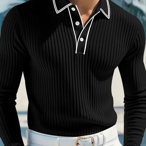 Men's Long Sleeve Classic Polo Shirt, Spring Summer Thin Breathable Fabric Collared Top, Business Casual Wear, Regular Fit, Suitable for Daily & Formal Occasions menswearfashion