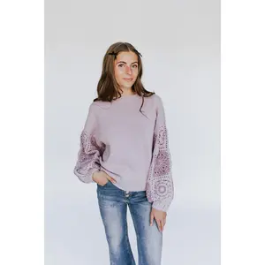 The Silvey Crochet Sleeved Sweater in Mauve