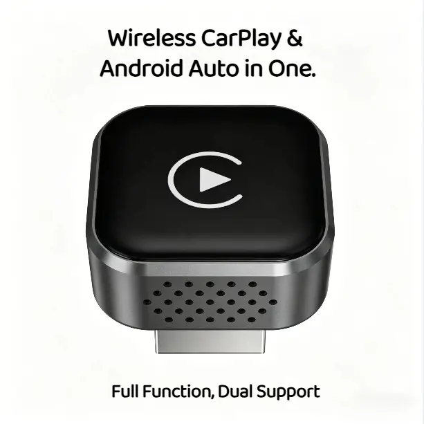 2-in-1 Wireless CarPlay Universal Vehicle Adapter, 2026 Fast Stable Car Play Dongle for iPhone & Android, Plug-in Auto Connect, No Latency USB-C Car Stereo Upgrade Kit for Road Trips