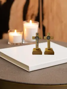 San Benito Medalla Wooden Standing Cross, Jesus Christ Wall Cross for Table or Wall Decor, Home Decoration Catholic Gifts, Ornaments