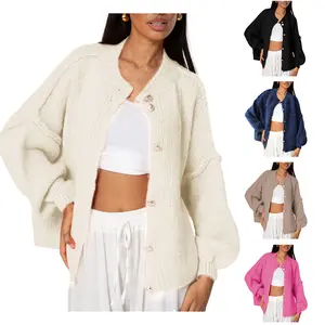 SCUSTY Women's Cardigan Sweaters Casual Lightweight Long Sleeve Button Up Knit Oversized 2026 Fall Outwear Loose Fit Soft Yarn Knitwear with Golden Buttons and Drop Shoulders