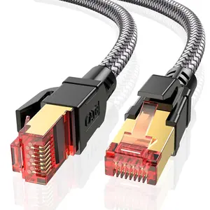 8 Ethernet  1.5 ft, 40Gbps 2000Mhz High Speed Gigabit LAN Internet Cables,RJ45 Patch Cord Braided Round S/FTP Network ,for  ,Office,Gaming,Modem, Router