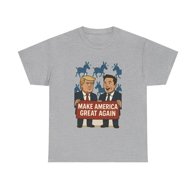 Trump Elon Banner Shirt | Funny Political Cartoon Tee | Conservative Pride Gift for Him | Republican Rally Sign T-Shirt Men Women Tony