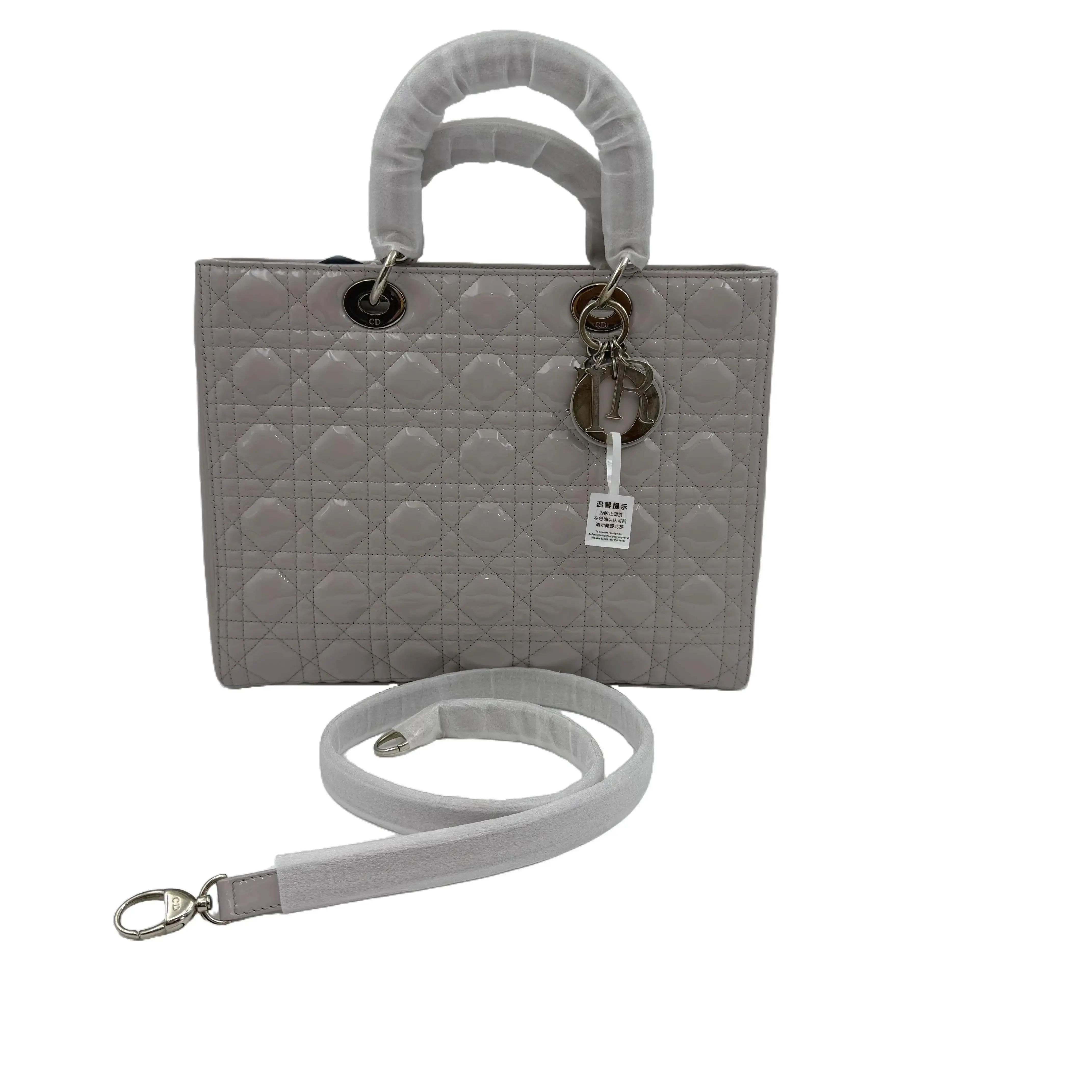 Pre-owned Dior hz9 Grey Patent Leather "Lady Dior" Bag (7 Grid) — Handbag & Crossbody 62353