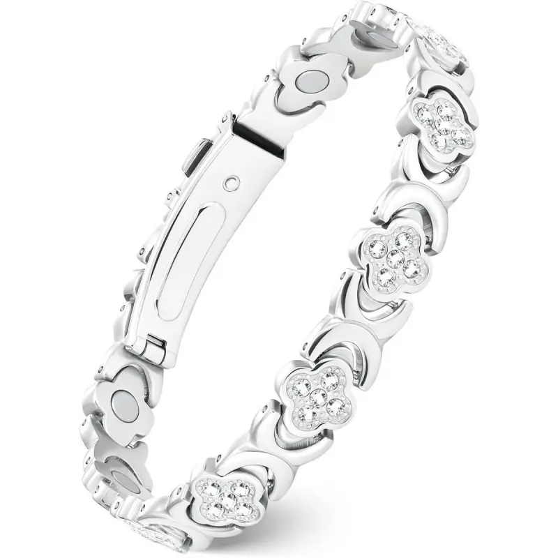 Women's Copper Heart-Shaped Bracelet, 3800 Gauss Strength Magnetic Jewelry with Sparkling Cubic Zirconia, Adjustable Infinite Clover Costume Accessory, Bangles, Pure Copper, Birthday, Unisex, 21.2Cm, Lacquer Coating, Heart Motif, Everyday Wear, Yes, Anniv
