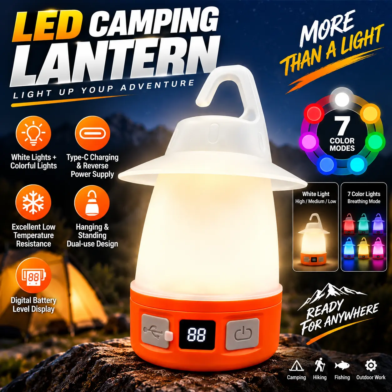 Unisex Compact Rechargeable Portable Handheld LED Camping Lantern - Waterproof Dual-Mode Hanging Light, USB-Charged for Outdoor Camping, Emergency Use, Sohochic Tent Lighting