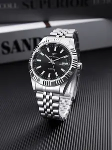 Business and leisure men's quartz wristwatch with classic steel strap design and calendar display, simple and atmospheric dial, versatile for daily commuting, showcasing a calm temperament