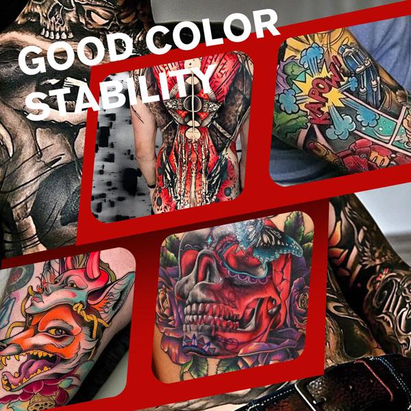 14-piece suit tattoo ink has high saturation, is easy to color, and is waterproof and never fades. It is a must-have for 3D makeup, tattoo,skin care and body art, which opens up unlimited possibilities for professional tattoo creation.
