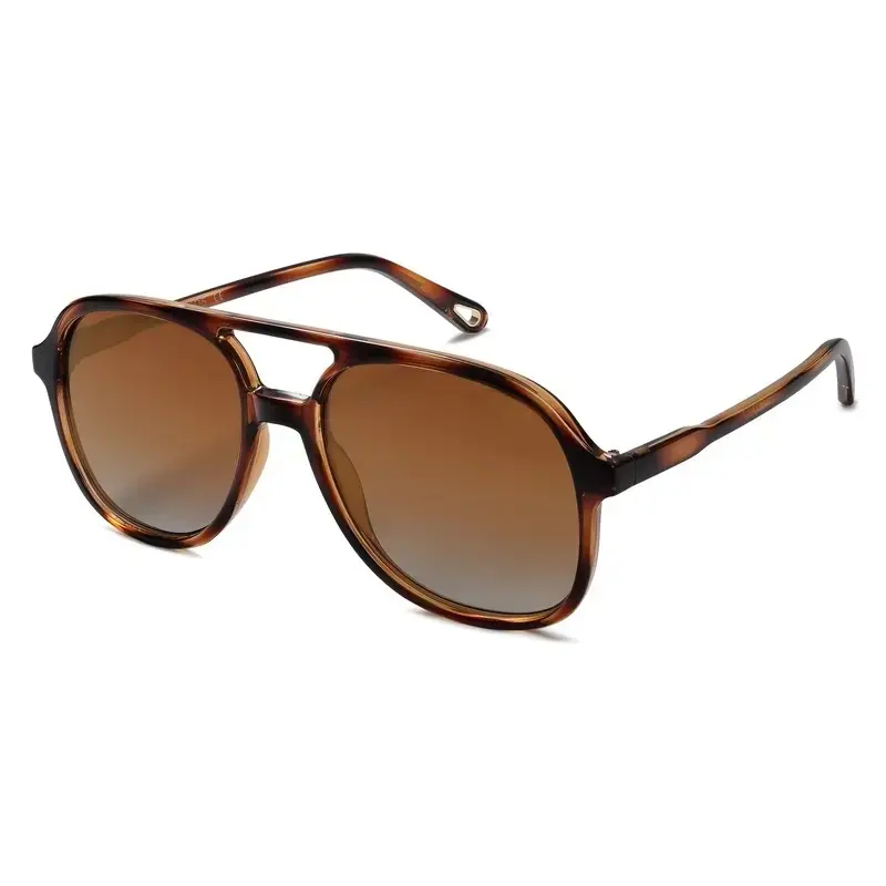 ShineThru Unisex Full-Rim Plastic Aviator Polarized Sunglasses - Retro 70s Vintage Trendy Square Style for Women