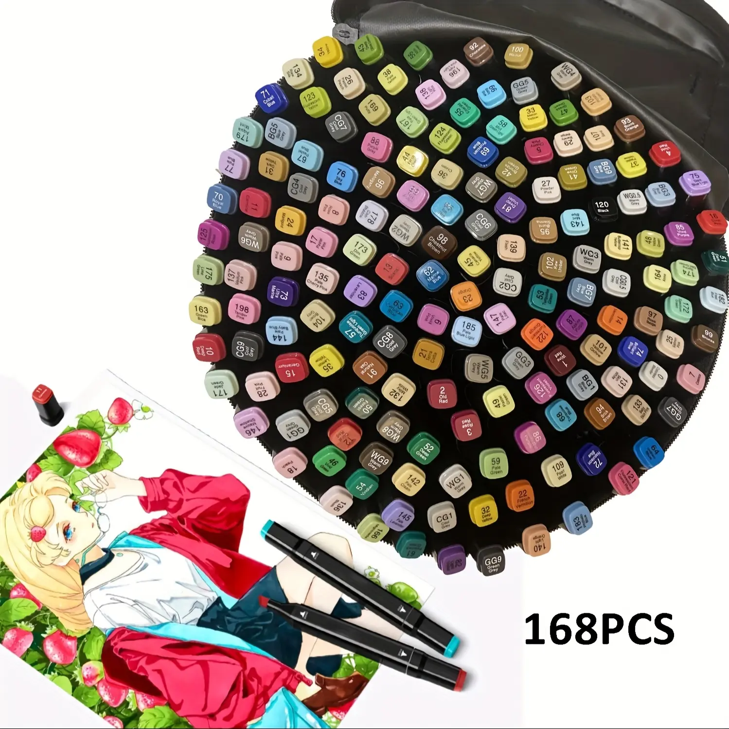 168-Color Alcohol Markers, Dual-Tip Art Color Set for Drawing, Sketching, Office Stationery, Ideal for Students, Adults
