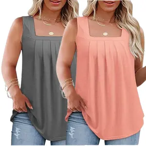 2Pack Womens-Plus-Size-Tank-Tops Casual Sleeveless Square Neck Flowy Tunic Shirts