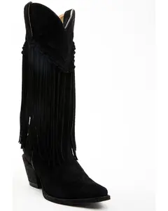 Sterling Suede Fringe Tall Western Boots - Snip Toe