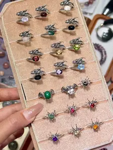 Selina(6541)gc.Animal rings: 925 sterling silver dragon ring, bat ring, spider ring. Different gemstones can be customized.