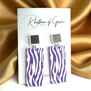 Show Your Stripes: Purple & White Tiger Stripe Dangle Earrings 🐯💜