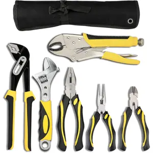 Pliers Set - 6-Piece Kit with Groove Joint, Adjustable Wrench, Combination, Locking & Long Nose Diagonal Cutting Pliers