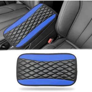 Car Center Console Cover Universal Leather Waterproof Armrest Seat Box Cover Protector Comfortable Car Decor Accessories Fit for Most Cars Vehicles SUVs Blue