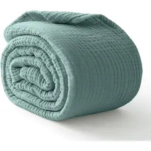 100% Cotton Muslin Blanket Large 50" x 70", 6 Breathable and Lightweight Cotton Throw Blanket for Bed and Couch, Soft Bedspread, Gauze Blanket for Adults All Season, Teal