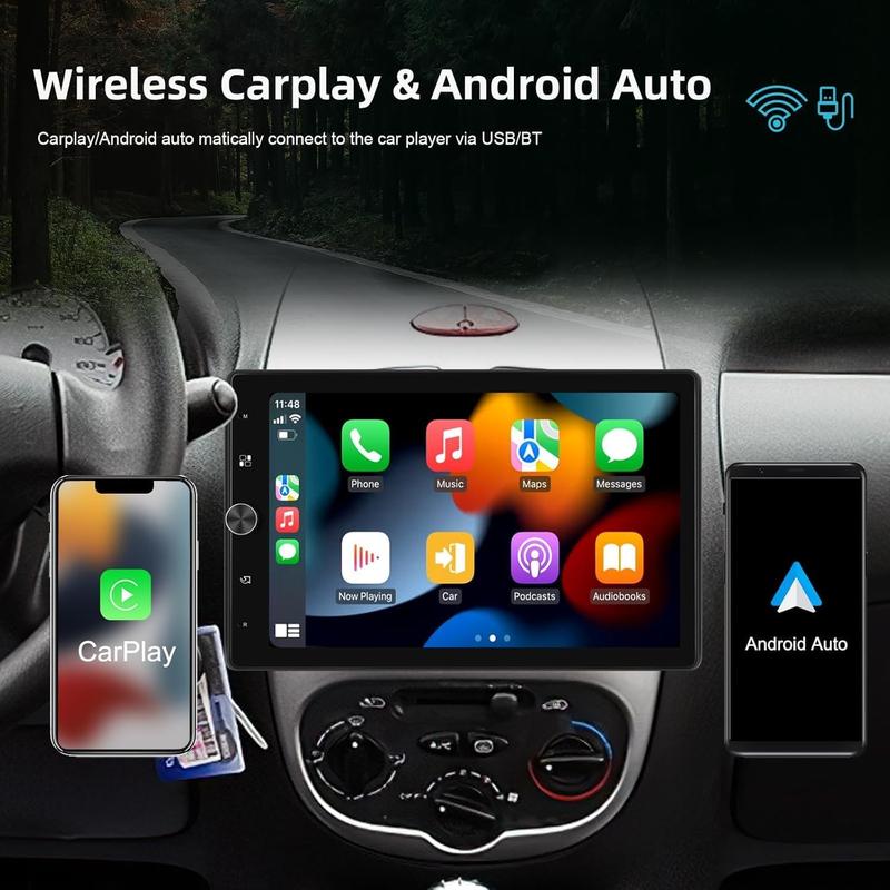 Single Din Car Stereo 10.4 inch Touchscreen 180°Rotate Vertical/Horizontal Screen Bluetooth Audio with Wireless CarPlay&Android Auto Mirror Link FM Radio USB EQ+ Backup Camera & MIC