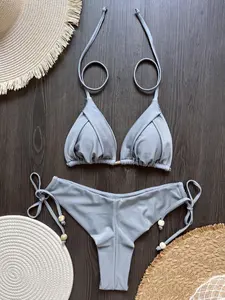 Women's Solid Color Bikini Set, Casual Fashion Chic Swim Top & Swim Bottom Set for Beach Holiday Vacation, Ladies Swimwear for All Seasons, Bikini Swimsuit, Bikinis Sets
