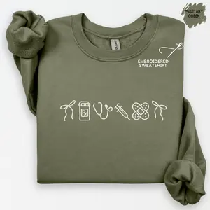 Embroidered Nurse Sweatshirt | Nursing Icons Crewneck | Gifts for Nurses | RN Nurse Shirt | Medical Embroidery | Registered Nurse Tee