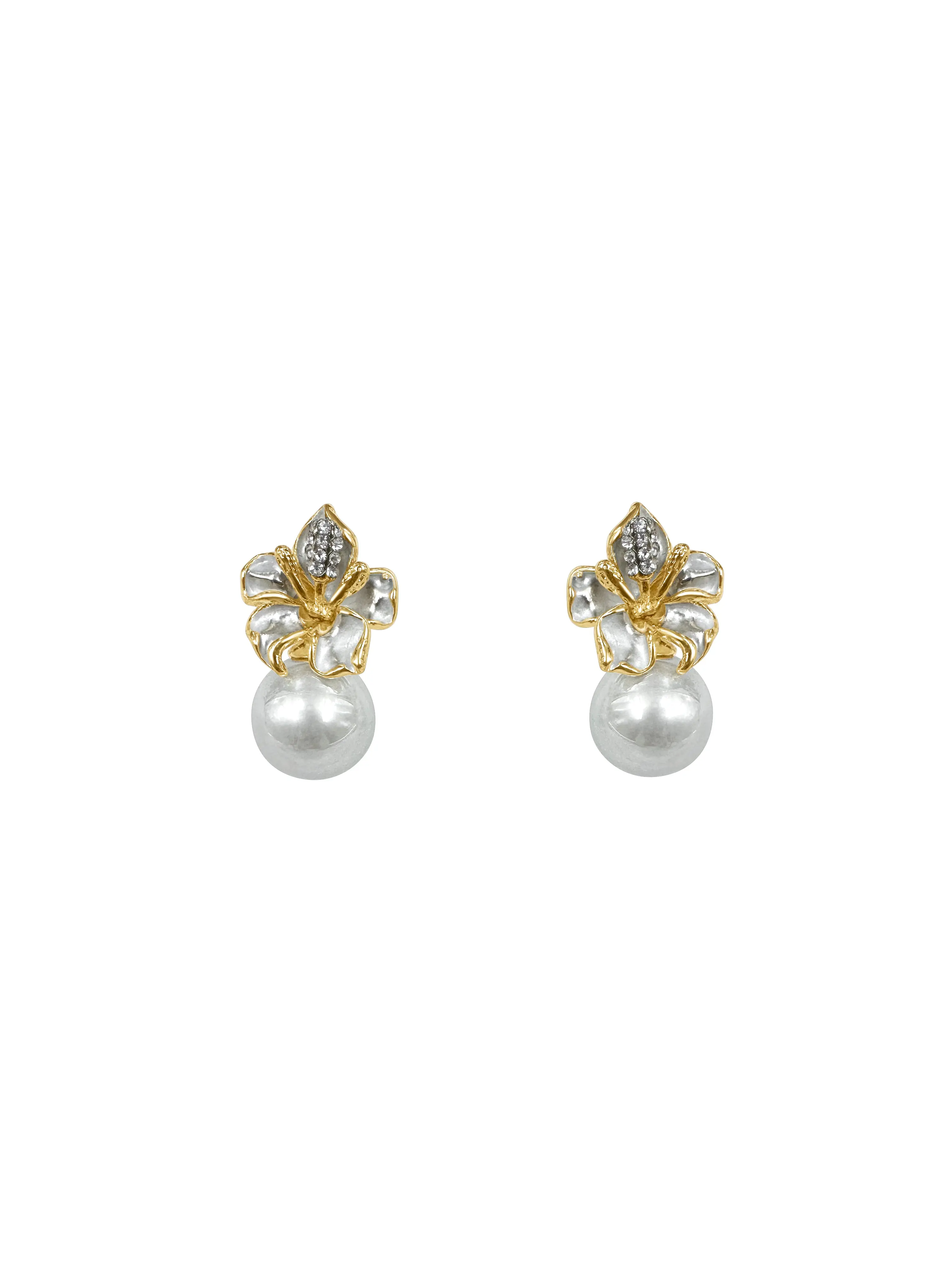 Hibiscus Pearl Drop Earrings