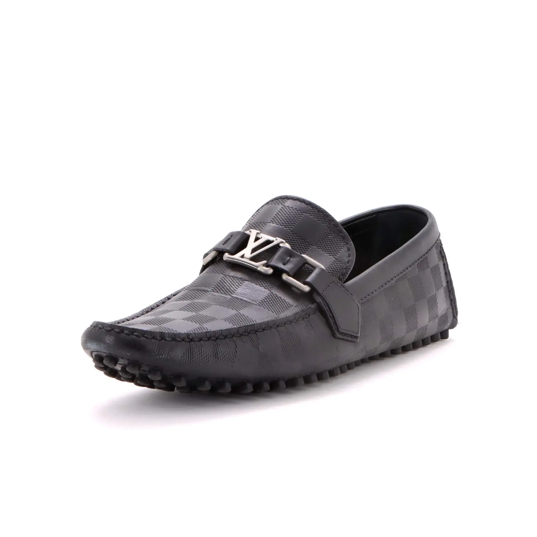 Pre-owned Louis Vuitton Men's Hockenheim Moccasin Loafers Damier Infini Leather by Rebag