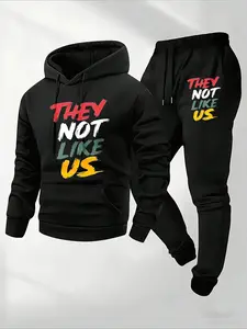 "they Not Like Us" Slogan Tracksuit Set, Hoodie & Joggers, Bold Graphic Print, Casual Streetwear, Soft Fleece, Fall&winter