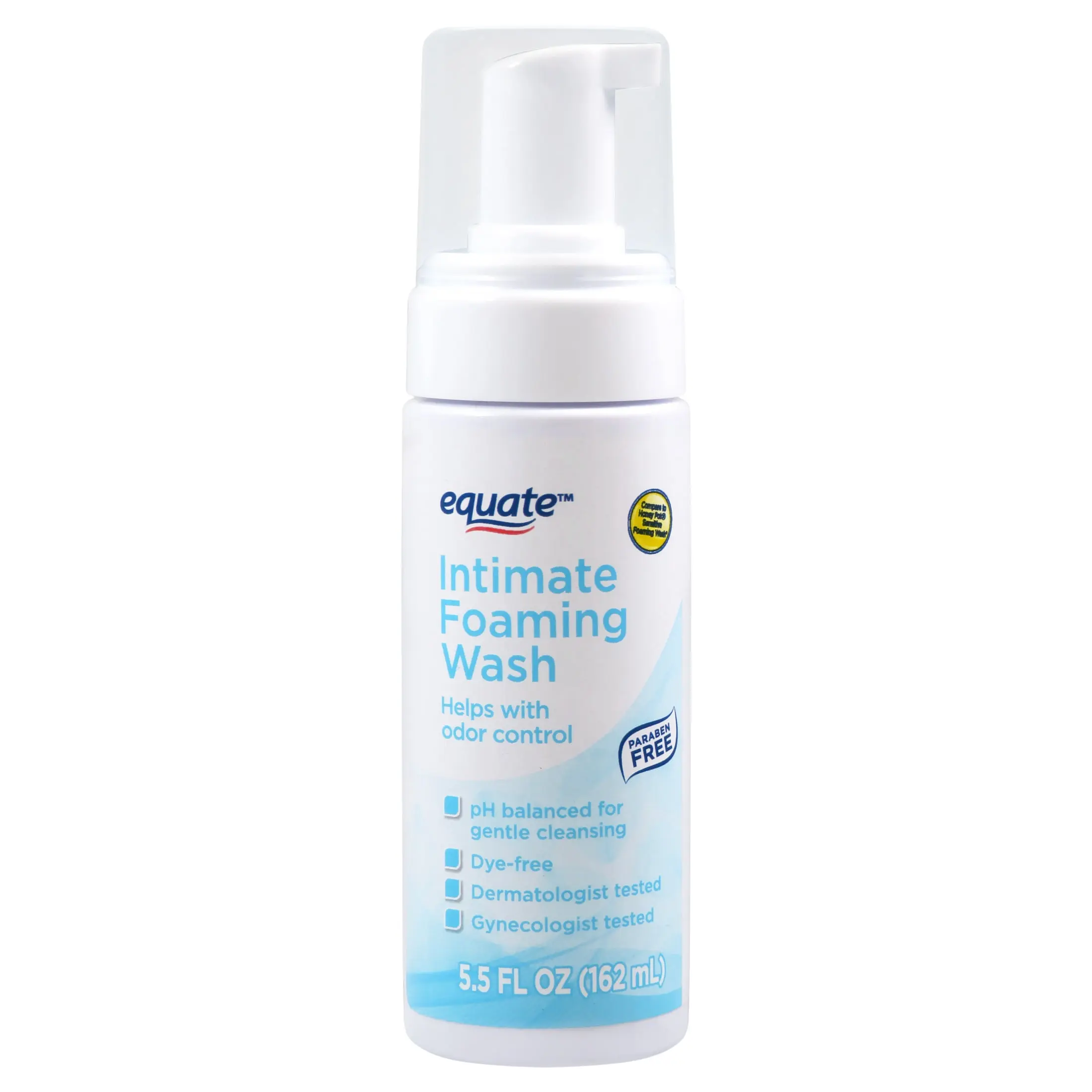 Equate Intimate Sensitive Skin Foaming Wash, 5.5 fl oz, pH-Balanced Feminine Care Intimate Wash for Sensitive Skin