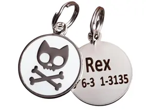 Dog or Cat ID Tag Deep Engraved Skull & Crossbones with Subtle Glow-in-the-dark Identification Bones