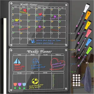 Acrylic Magnetic Dry Erase Board for Fridge, Magnetic Calendar for Refrigerator with 6 Markers Weekly Planner