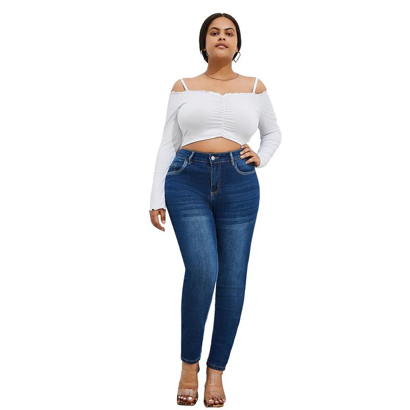 Women's Plus Size Stretchy Skinny Jeans, Ripped Distressed Denim, Basic Style Ankle-Length Denim Pants