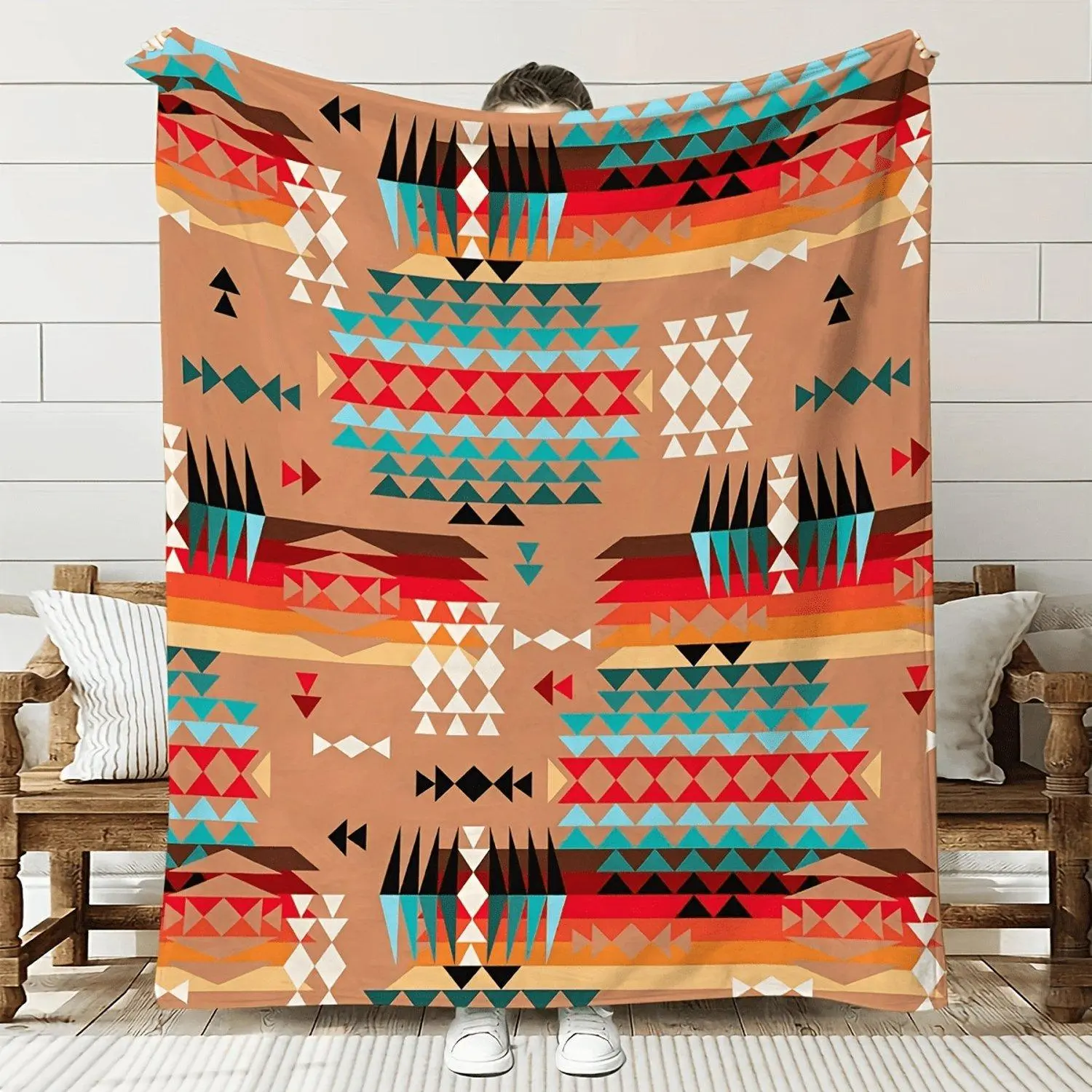 Vintage Western-Style Flannel Throw Blanket - Soft, Cozy, Warm All-Season Quilted Throw for Multipurpose Use, Machine Washable, Digital Print Polyester, Ideal for Office, Outdoor Camping & Travel - Luxurious Gift Blanket