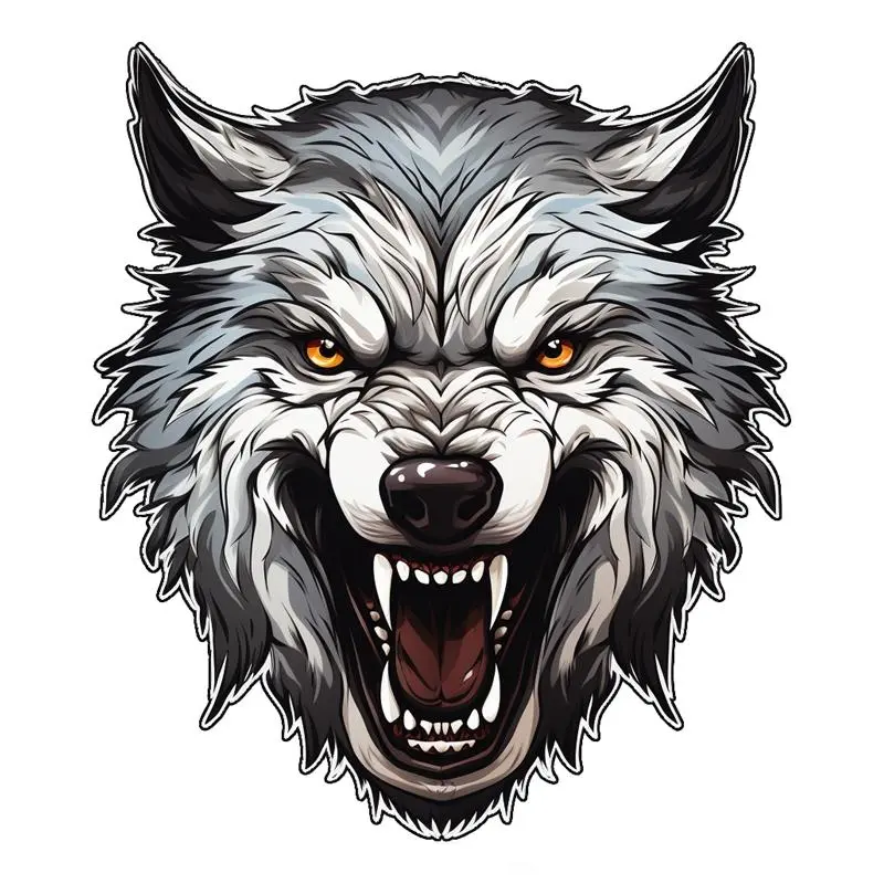 TM64# Ferocious Wolf Car Decals, Weather-Resistant Vinyl Stickers for Windows, Laptop, Crafts - PVC Material Vehicle Decals