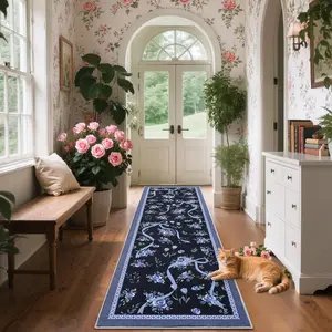 GARVEE Blue Modern Bowknot Printed Runner Rug for Bedroom, Living Room, Bathroom - Soft, Low Pile, Washable, Foldable, Non-Shedding Indoor Carpet, 2x6 ft, Stylish Room Decor