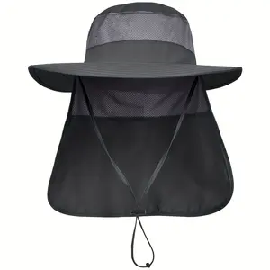 Mens Sun Safari Cap Wide Brim Fishing Hiking Hat with Neck Flap