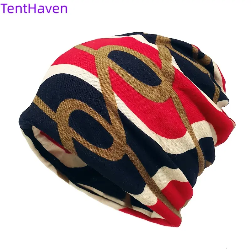 Women's Chic Striped Cotton Beanie, Soft Slouchy Headwear with Unbound Fit, Dual-Use Warm Scarf for Daily & Outdoor Wear, Casual Striped Cotton Beanie, Chic Striped Print, Hip-Hop Look, Female, Scarf Head Wrap, Head Scarves, Adults, Soft On The Skin